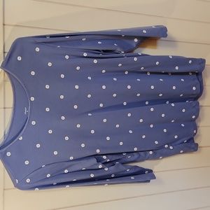 Blue Polka Dot Stars 3/4 Length Sleeve Crew Neck Top - X (14 W)